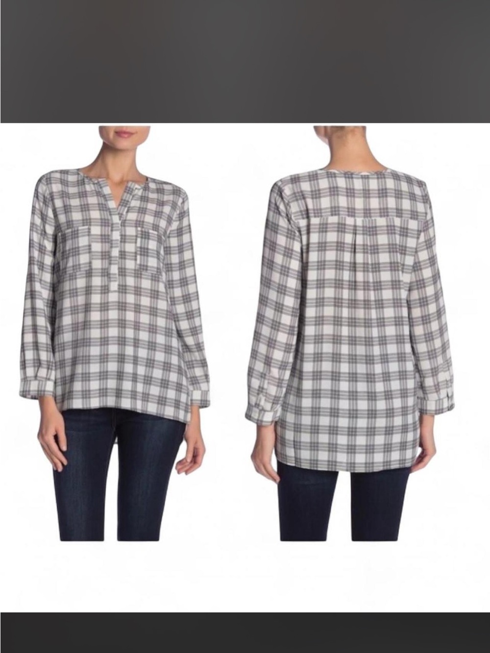 NWOT Joie Womens Nepal Plaid Checkered Placket Front Split Neck Blouse Sz S